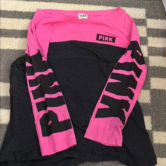 PINK Victoria's Secret Long Sleeve Tee Pink and Black - Picture 1 of 2